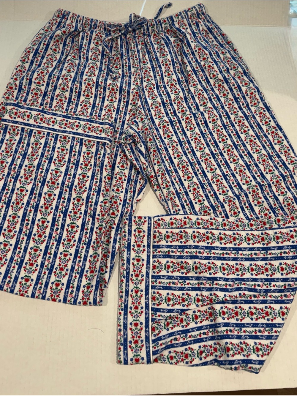 Source Unknown White Pajama Pants with Blue and Red Floral Stripe